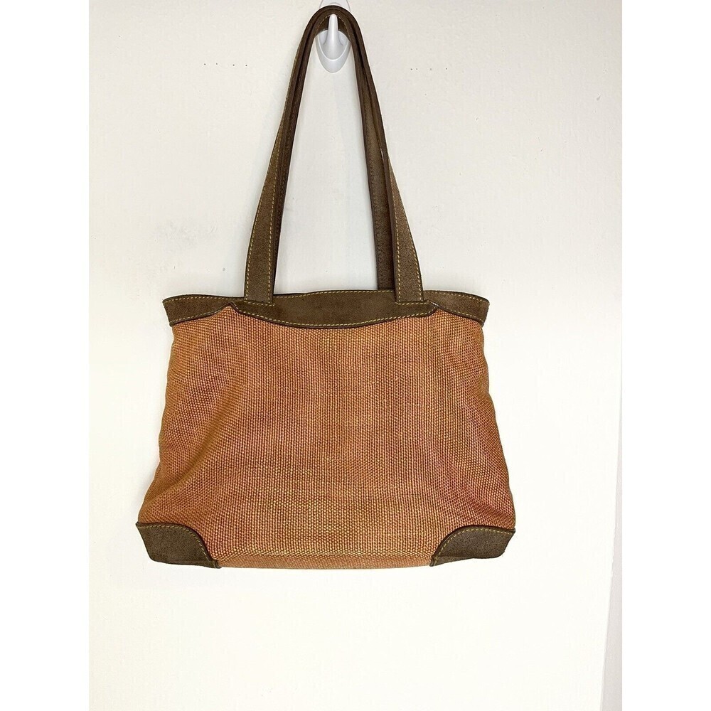 Tommy Bahama Orange Brown Woven Shoulder Bag W/ Leather Straps Snap Closure Vtg
